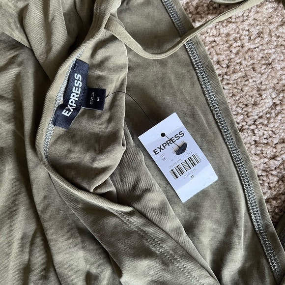 Express Green/Khaki Crop Blouse with Ties - Picture 2 of 2